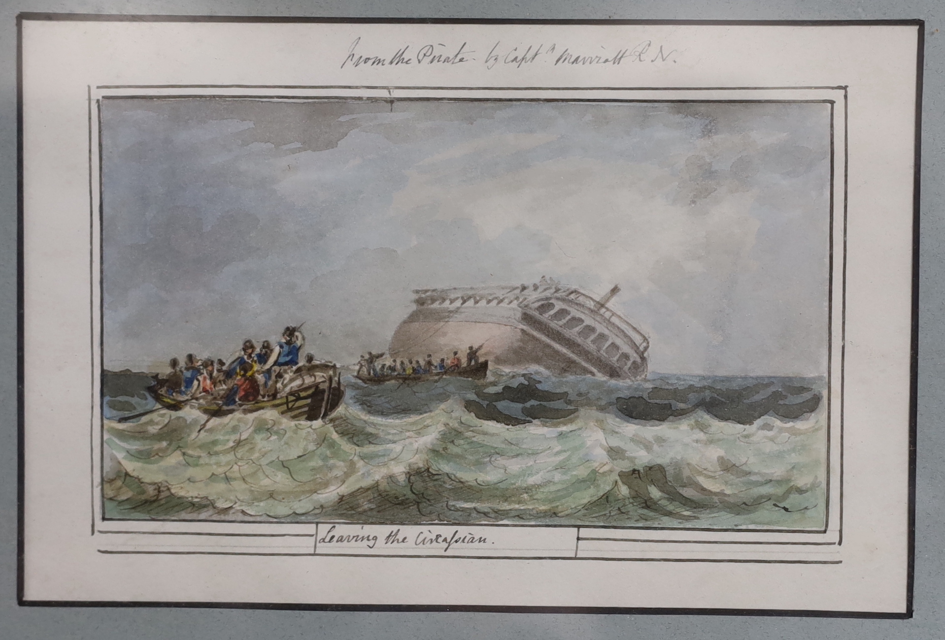 Lieutenant Edward Bampfylde Eagles (19th. C) set of three watercolours comprising, ‘Leaving the Circapian’, ‘The Bay of Biscay’ & ‘The Sand Bank’, each inscribed, 10 x 16cm